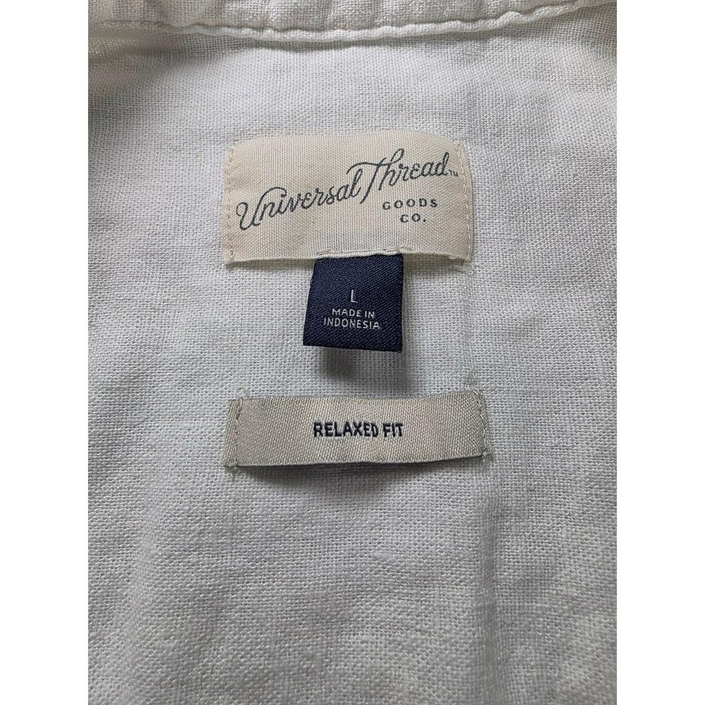 Men's Universal Thread L White Linen Blend Casual Beach Resort Button Up Shirt - Picture 7 of 12